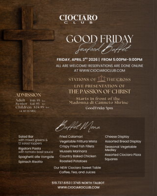 Good Friday Seafood Buffet 2026 - 5:00 PM Seating Time
