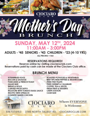 2024 Mother's Day Brunch 1:30PM Seating Time